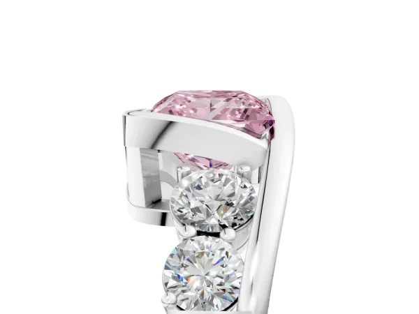 Fancy Pink Bezel Set Princess Cut Diamond Bypass Ring with Round Accents Platinum