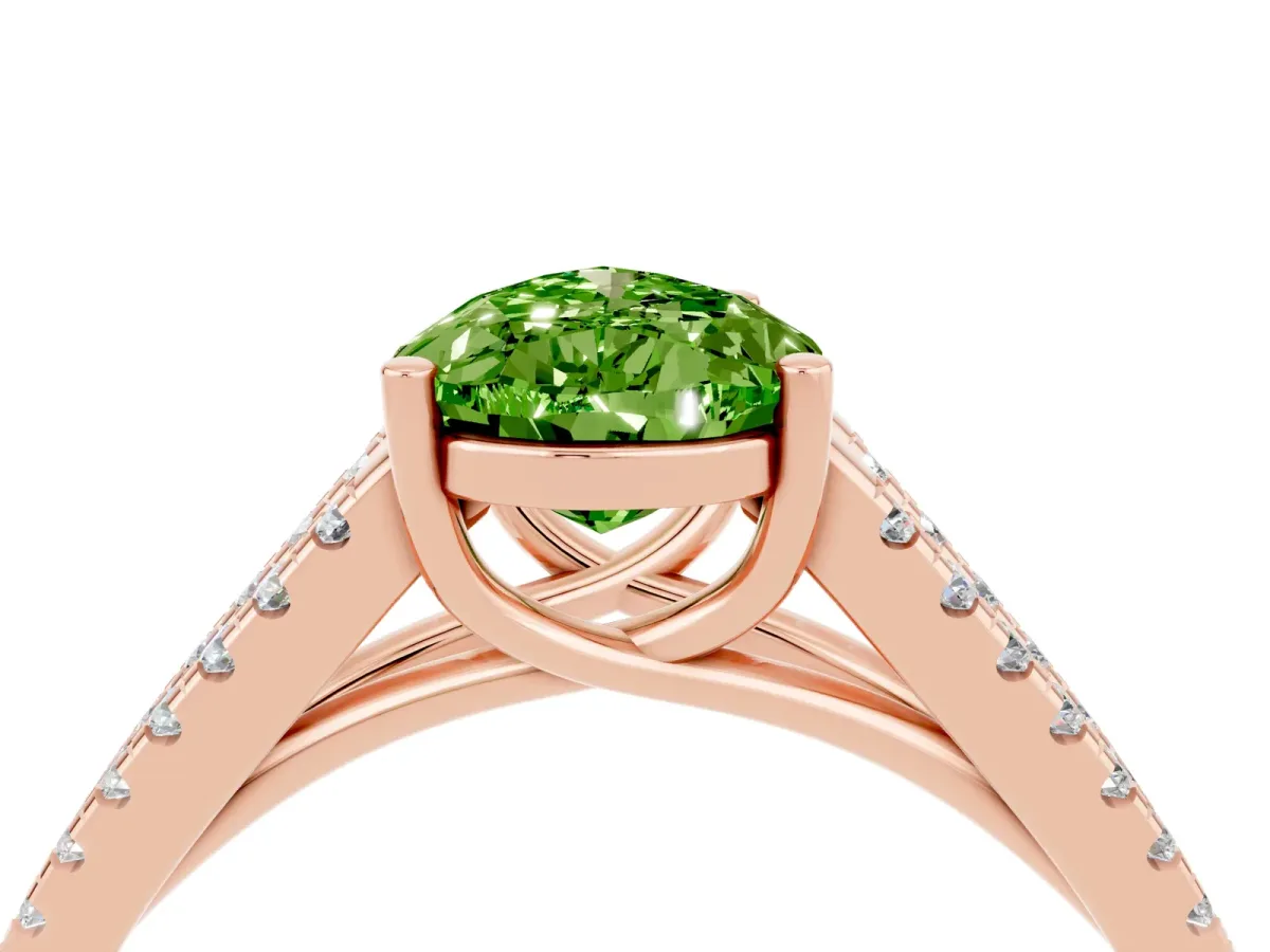 Pear Cut Peridot Solitaire Engagement Ring with Split Shank Pavé Band Rose gold