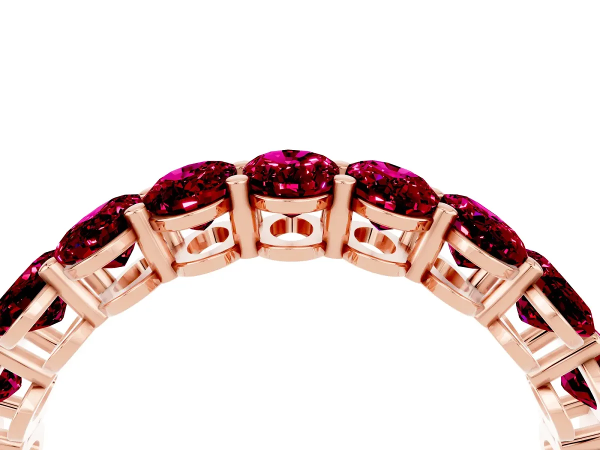 Oval Cut Garnet Eternity Band with Shared Prong Setting Rose gold