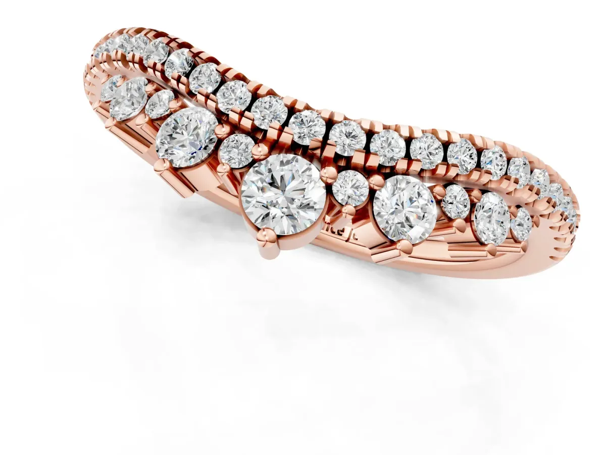 Round Diamond Pavé Contour Band with Prong Setting Rose gold