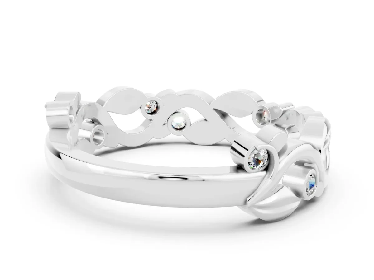Round Moissanite Leaf Eternity Band with Bezel Setting White gold