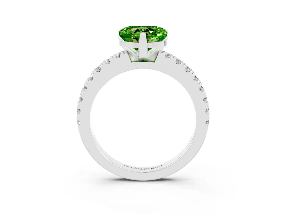 Heart Cut Solitaire Peridot with Pavé Band and Four-Prong Setting Silver
