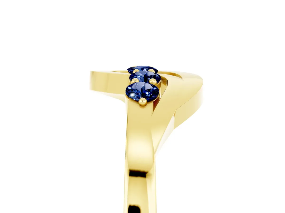 Five-Stone Round Blue Sapphire Crossover Band with Prong Setting Yellow gold