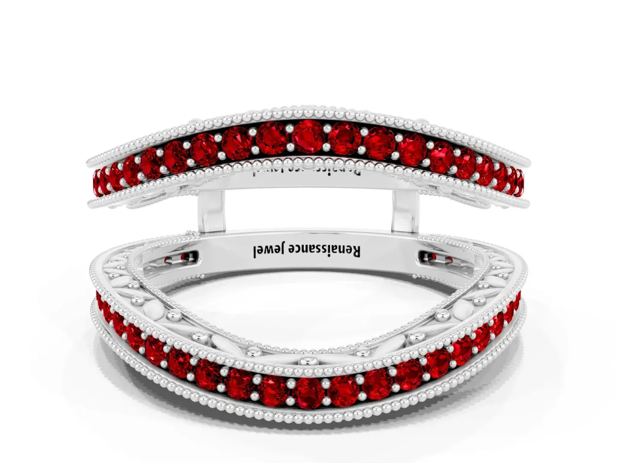 Round Ruby Milgrain Eternity Band with Channel Setting Silver