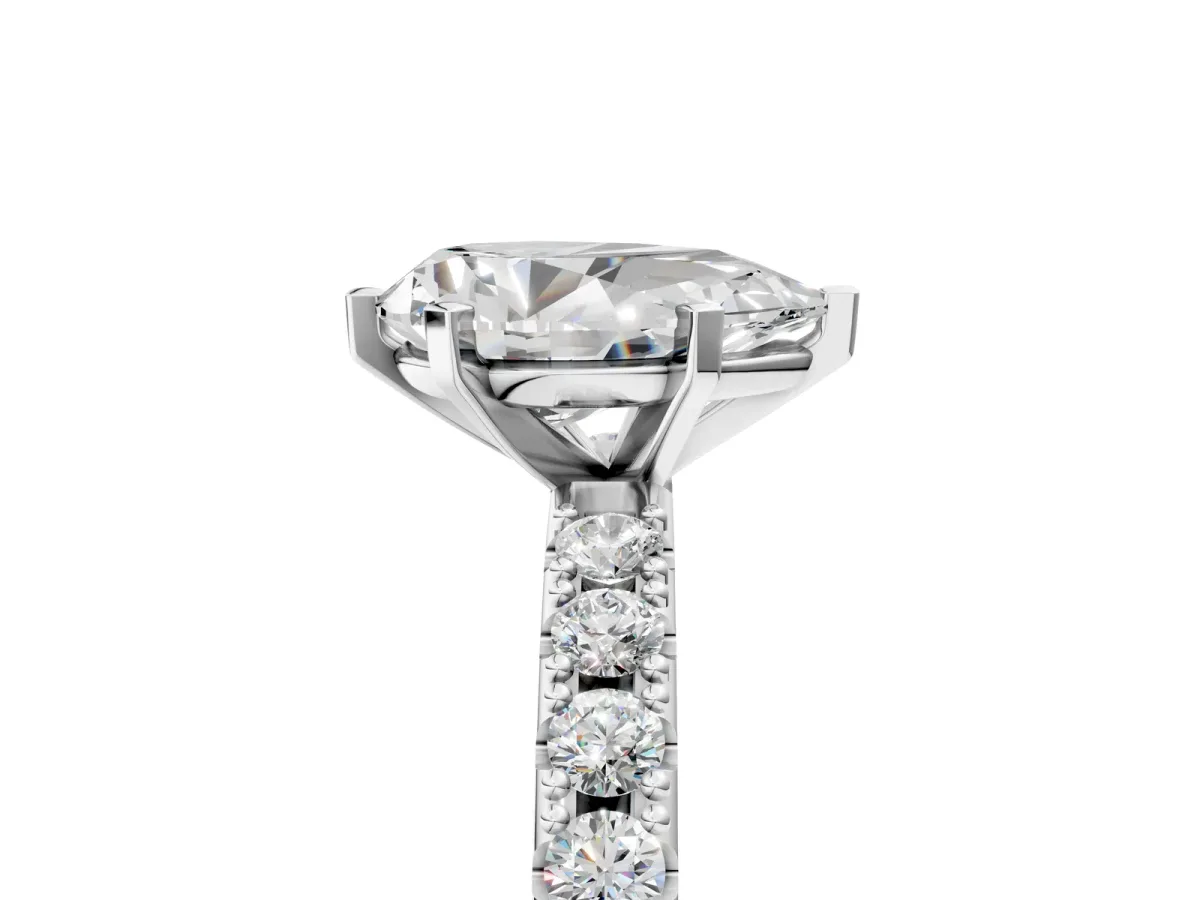 Pear Cut Diamond Solitaire Pavé Band with Four-Prong Setting White gold