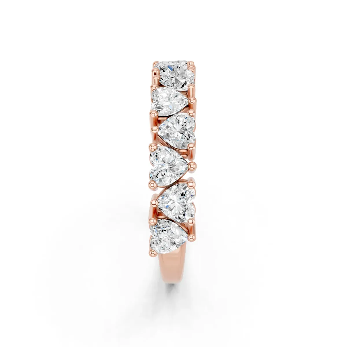 Heart Half Eternity Band with Shared Prong Setting Rose gold