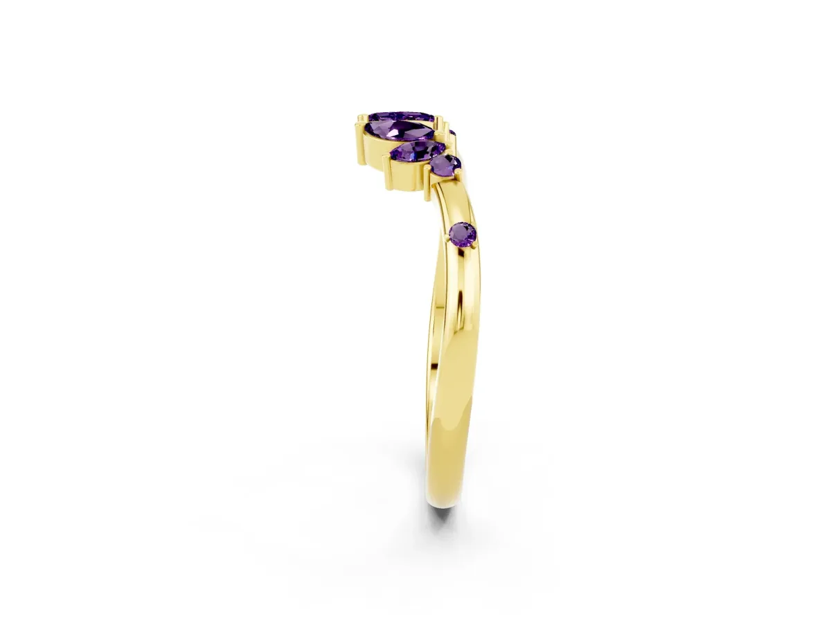 Open Marquise Cluster Amethyst Band with Prong Setting Yellow gold