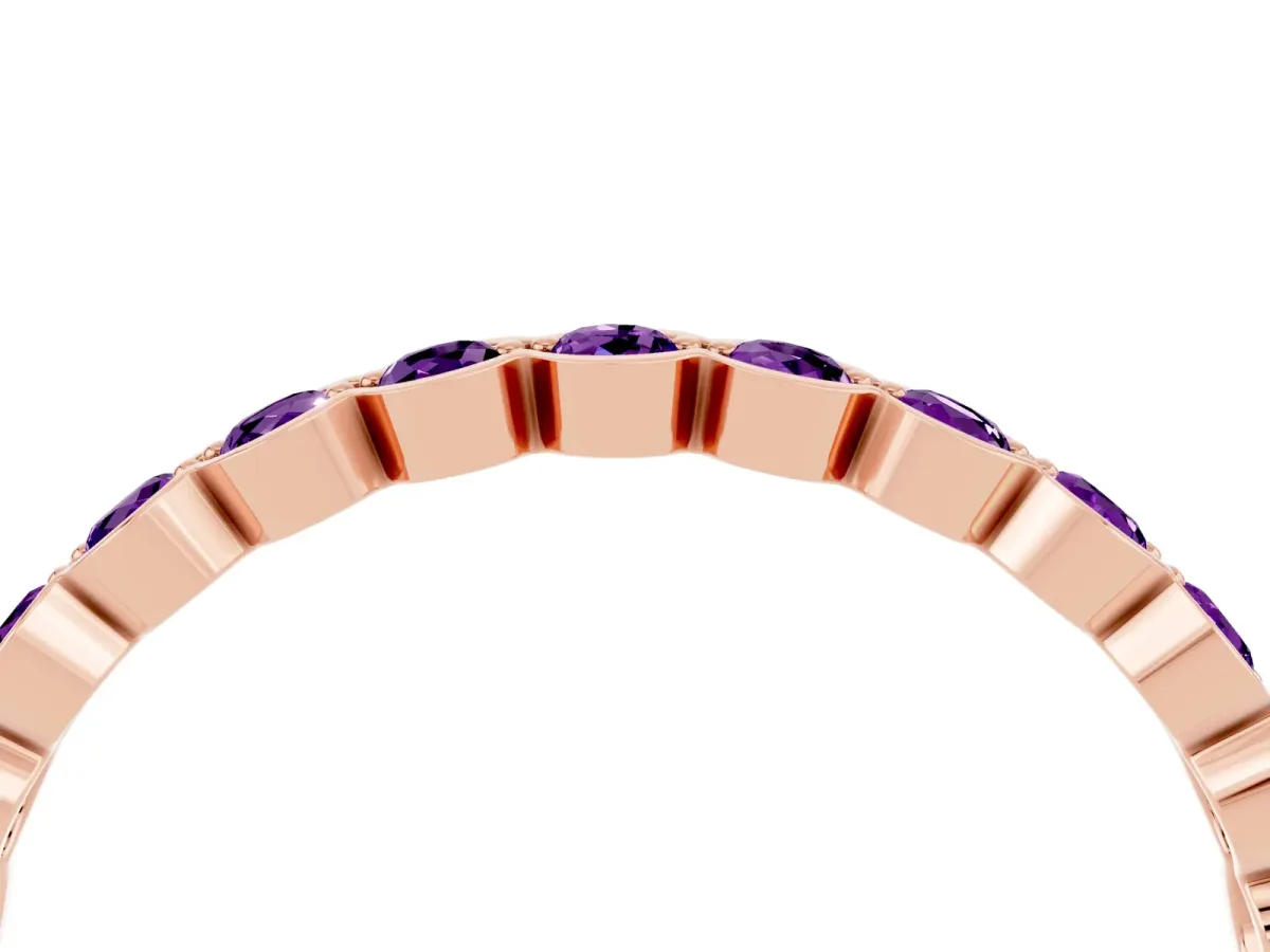 Round Amethyst Bezel Set Eternity Band Rose gold