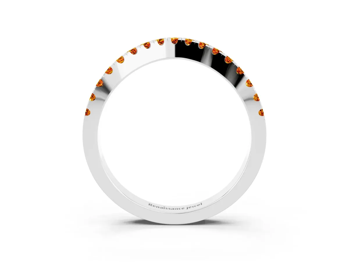Round Citrine Pavé Curved Band with Shared Prong Setting Silver