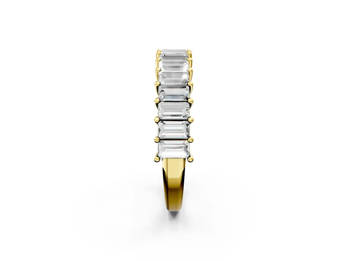 Baguette Cut Half Eternity Band with Shared Prong Setting Yellow gold