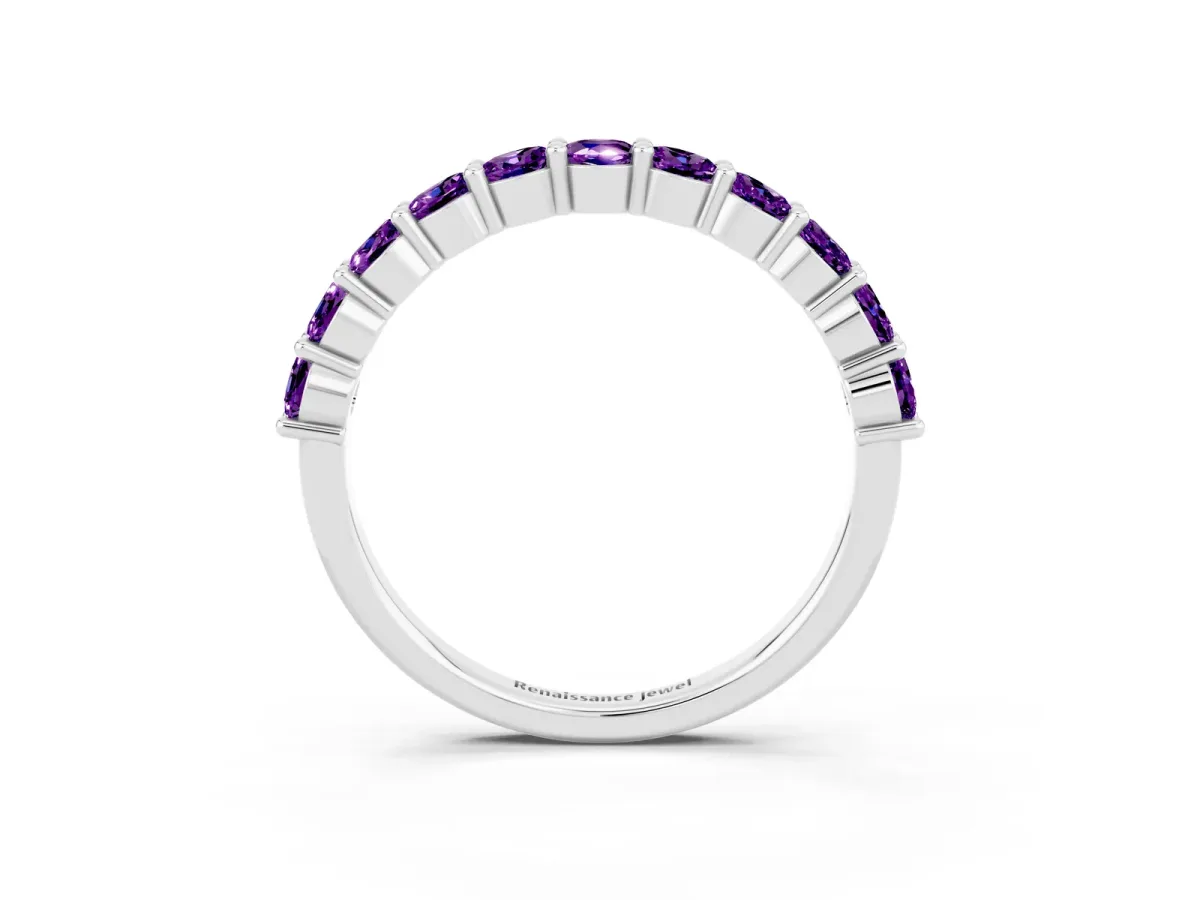 Round Amethyst Half Eternity Band with Prong Setting Platinum