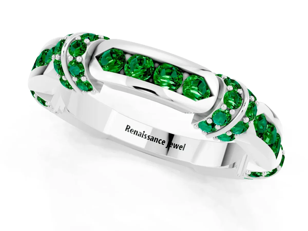 Pavé Round Emerald Link Band with Bezel Setting Silver