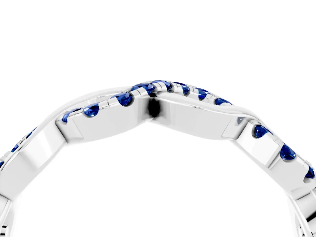 Twist Infinity Round Blue Sapphire Band with Pavé Setting Silver