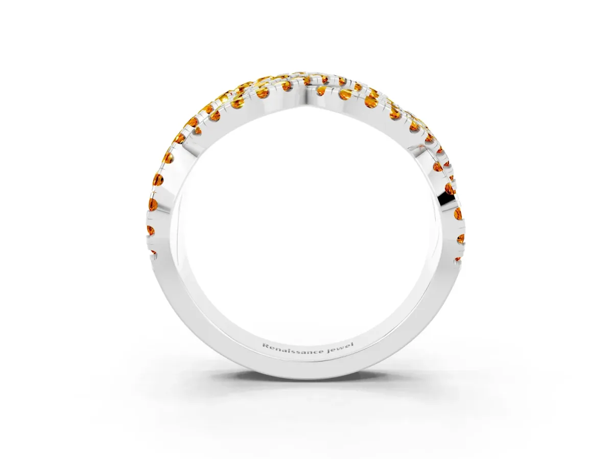 Pavé Round Citrine Infinity Twist Band with Shared Prong Setting White gold