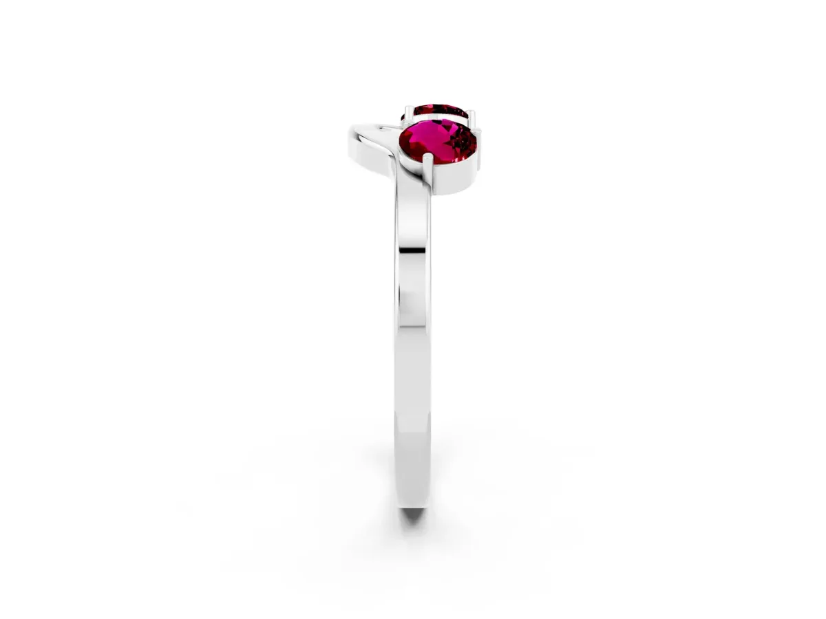 Dual Round Garnet Open Band Ring with Prong Setting Platinum