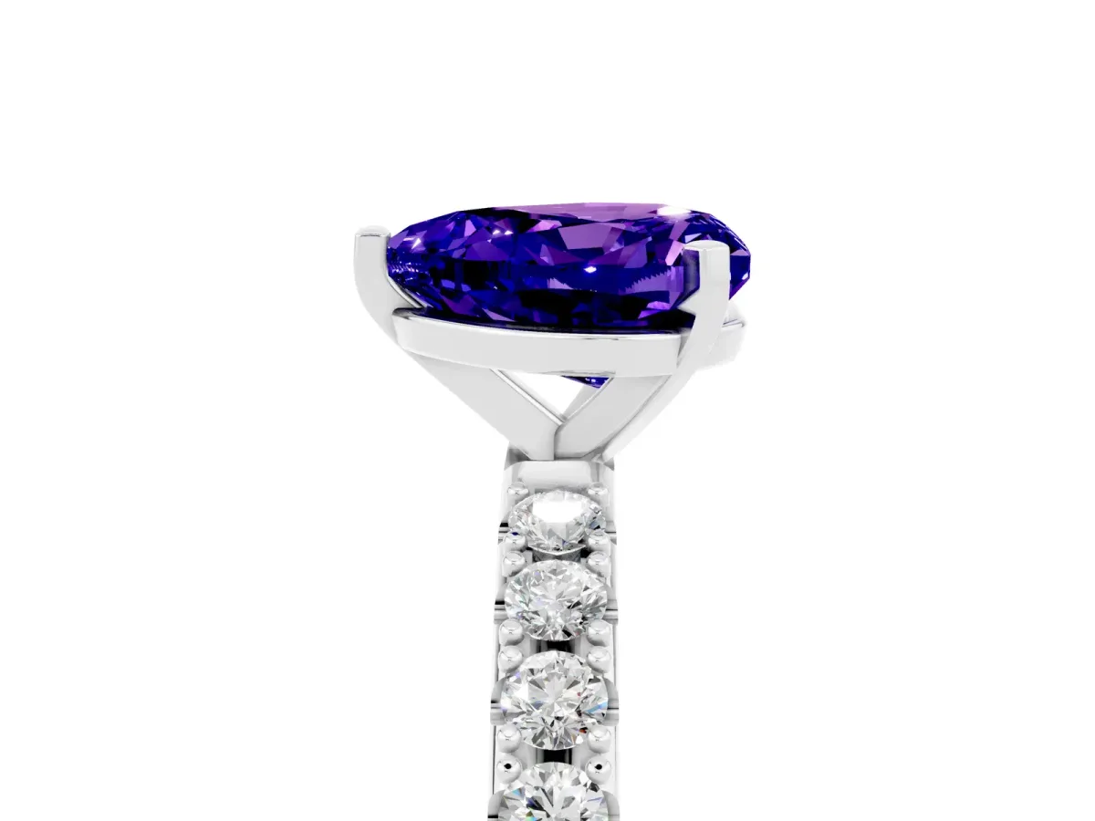 Heart Cut Tanzanite Solitaire Pavé Band with Four-Prong Setting Silver