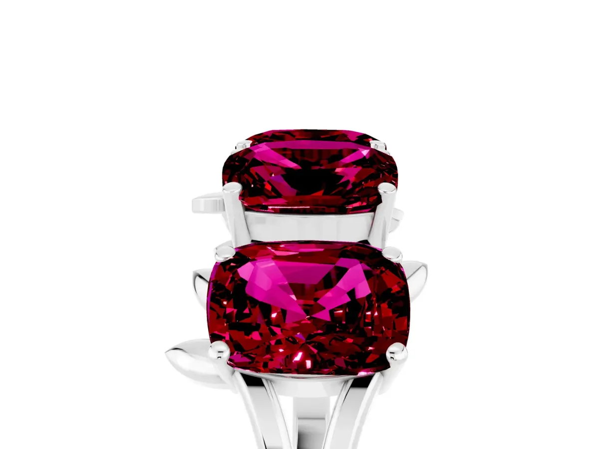 Emerald Cut Garnet Prong-Set Half Eternity Band Silver