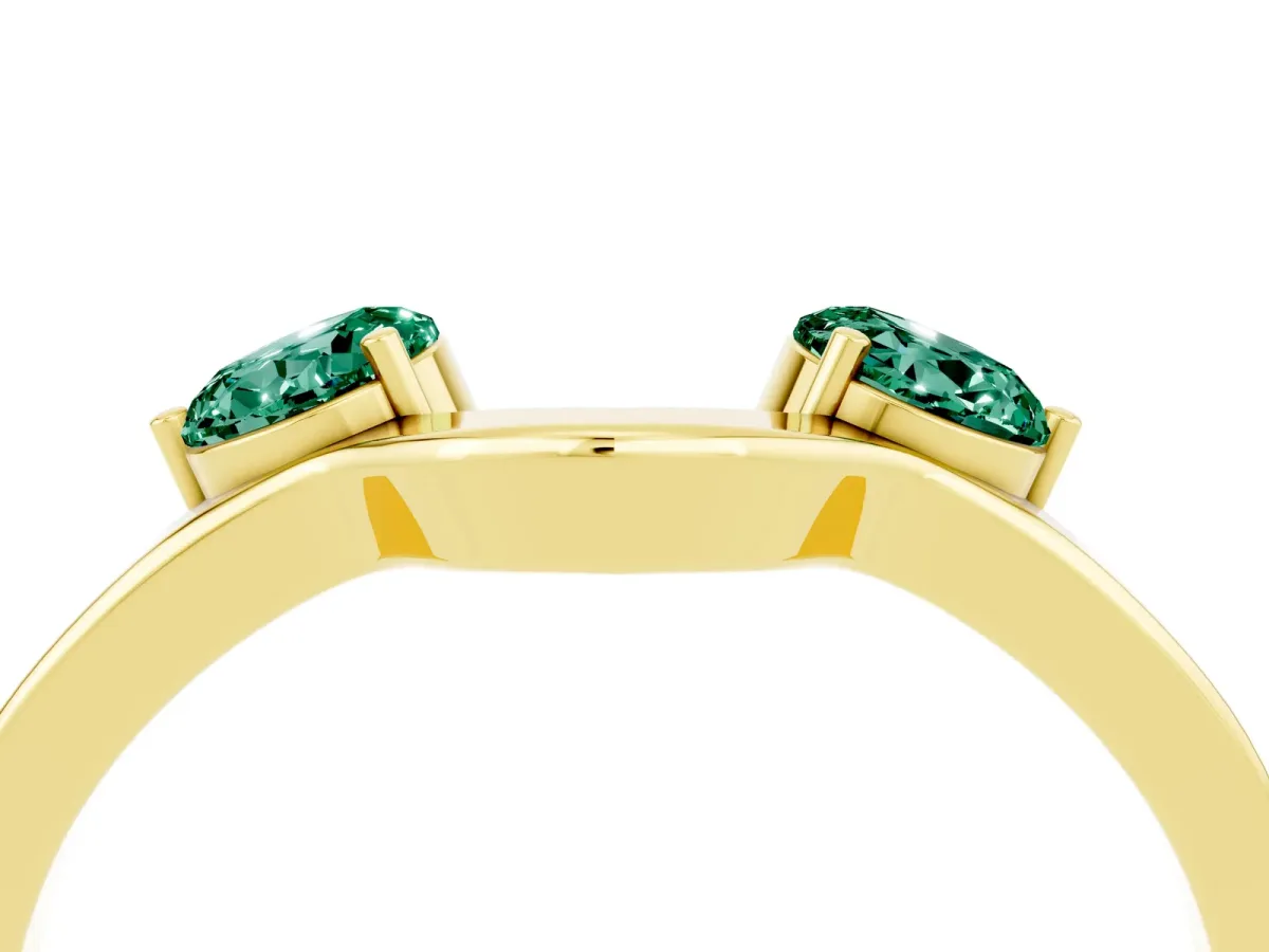 Dual Round Green Sapphire Open Band Ring with Prong Setting Yellow gold