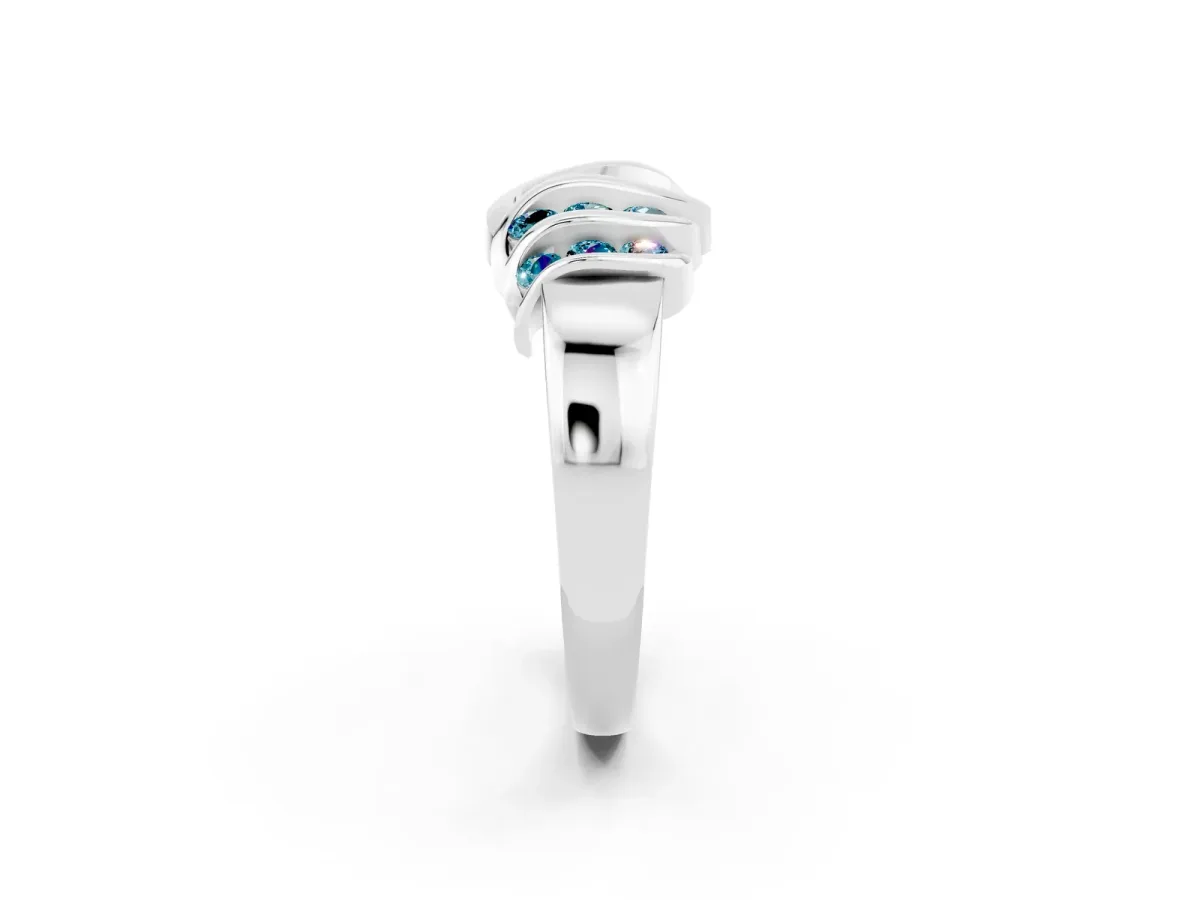 Round Blue Topaz Multi-Row Crossover Band Silver