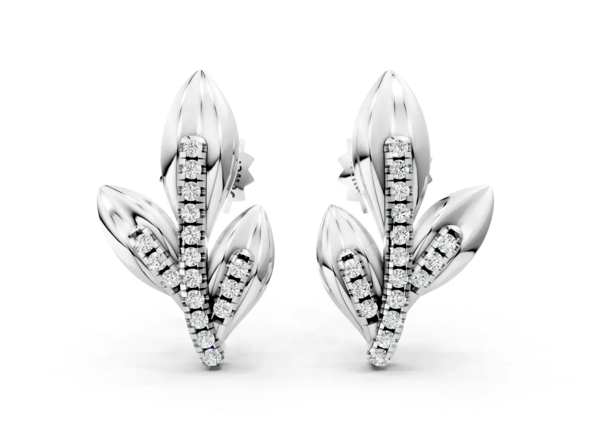Round Diamond Olive Branch Stud Earrings Silver