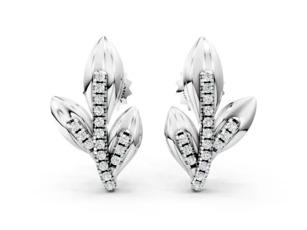 Round Diamond Olive Branch Stud Earrings Platinum