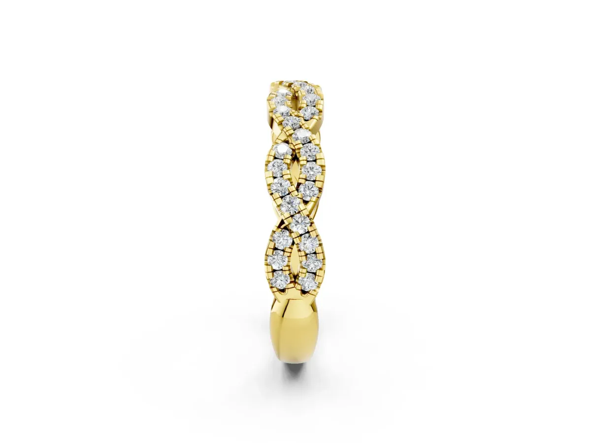 Round Diamond Twisted Eternity Band with Pavé and Shared Prong Setting Yellow gold