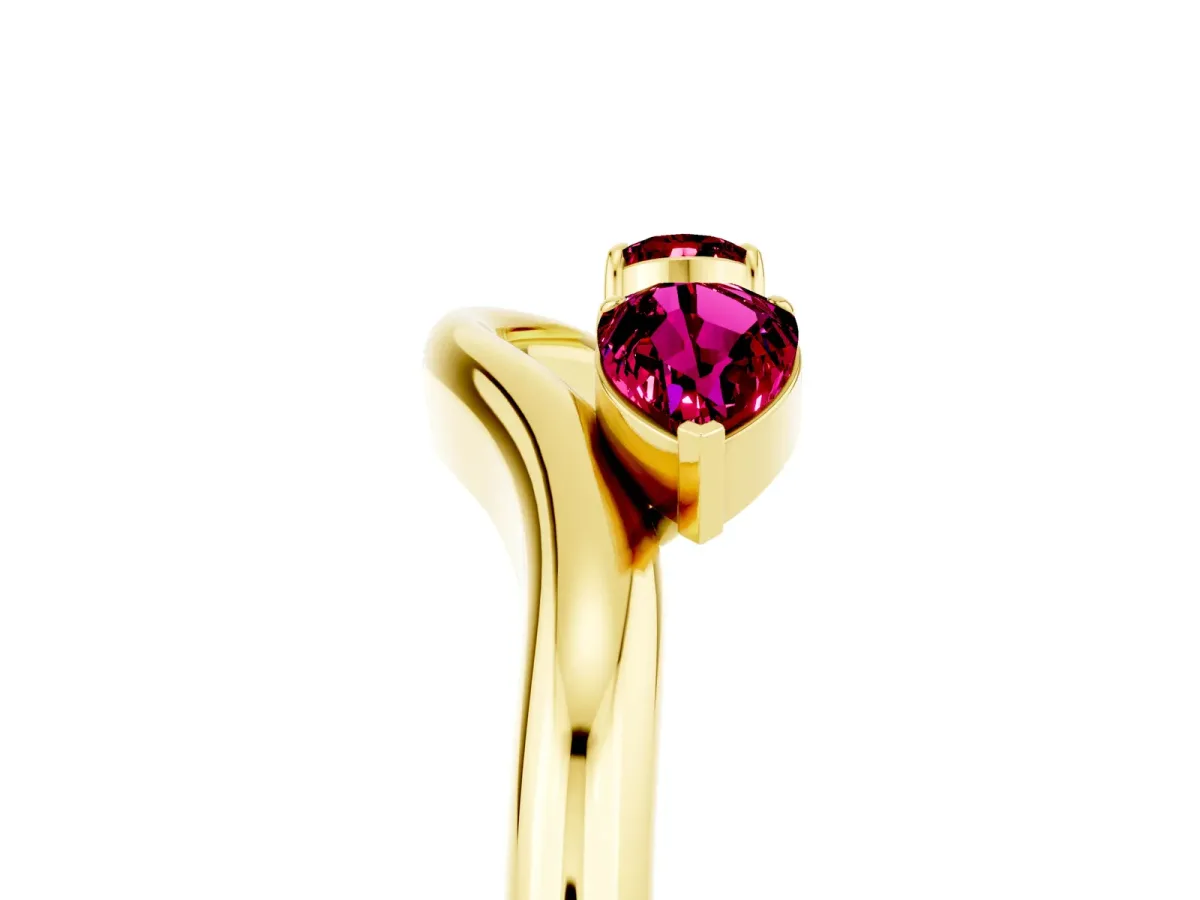 Pear Cut Garnet Two-Stone Open Band Ring with Prong Setting Yellow gold
