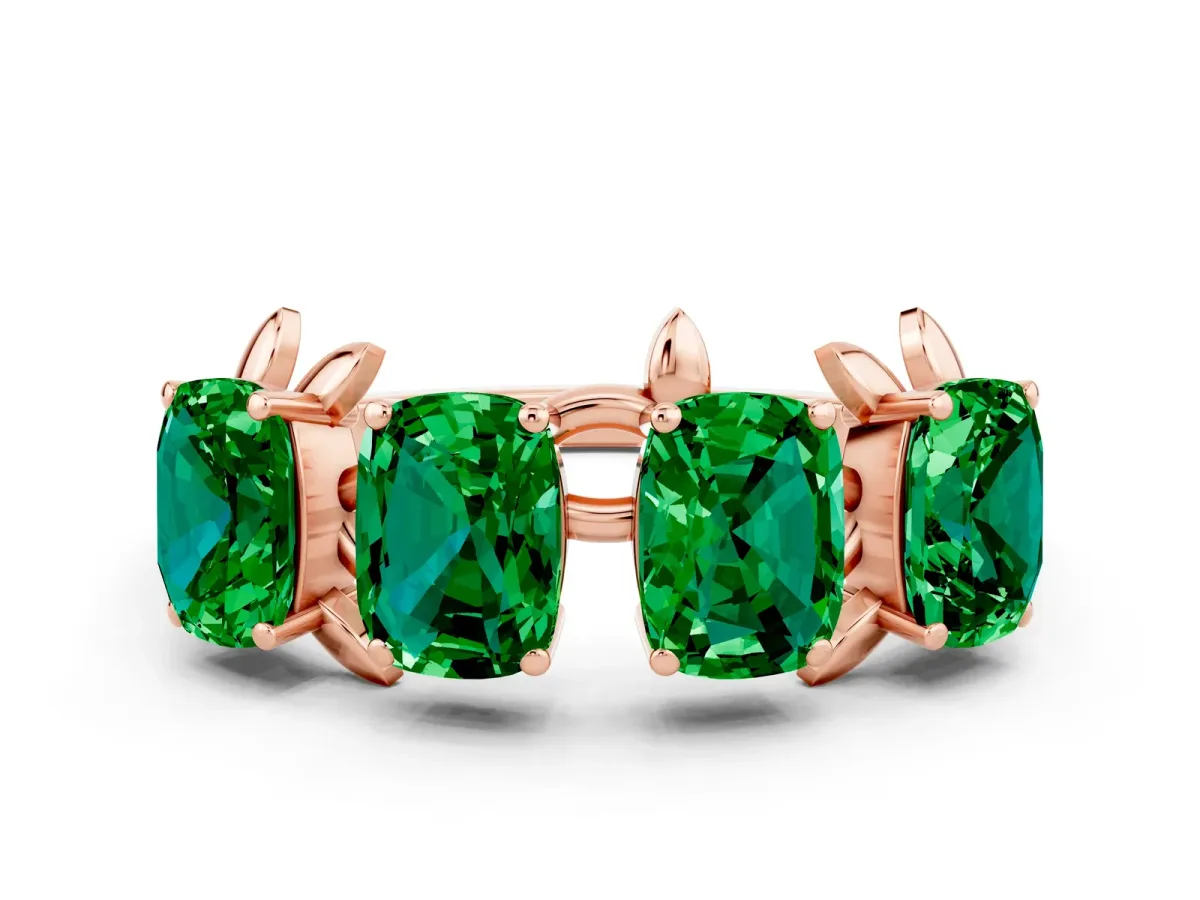Emerald Cut Emerald Prong-Set Half Eternity Band Rose gold