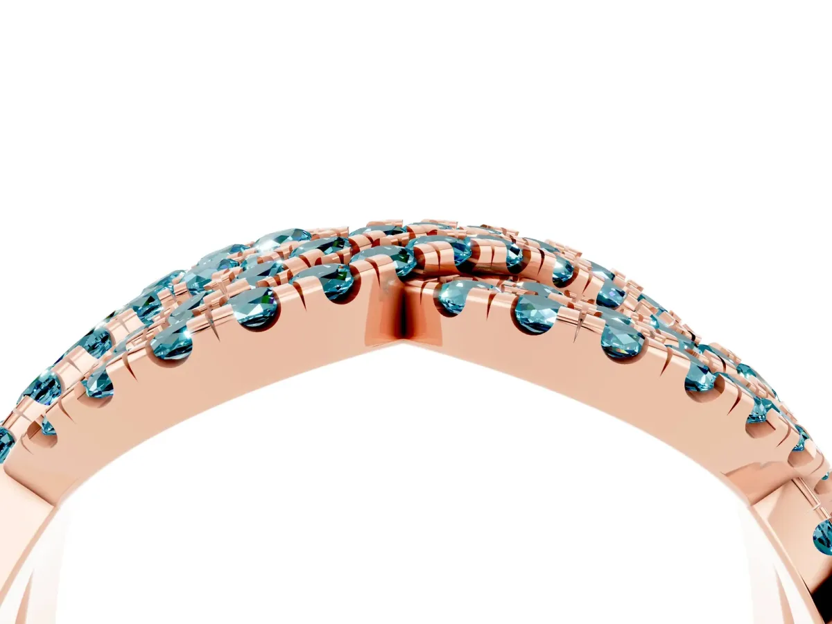 Pavé Round Blue Topaz Infinity Twist Band with Shared Prong Setting Rose gold