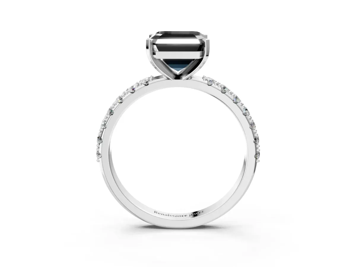 Fancy Black Asscher Cut Diamond Solitaire Pavé Band with Four-Prong Setting Platinum