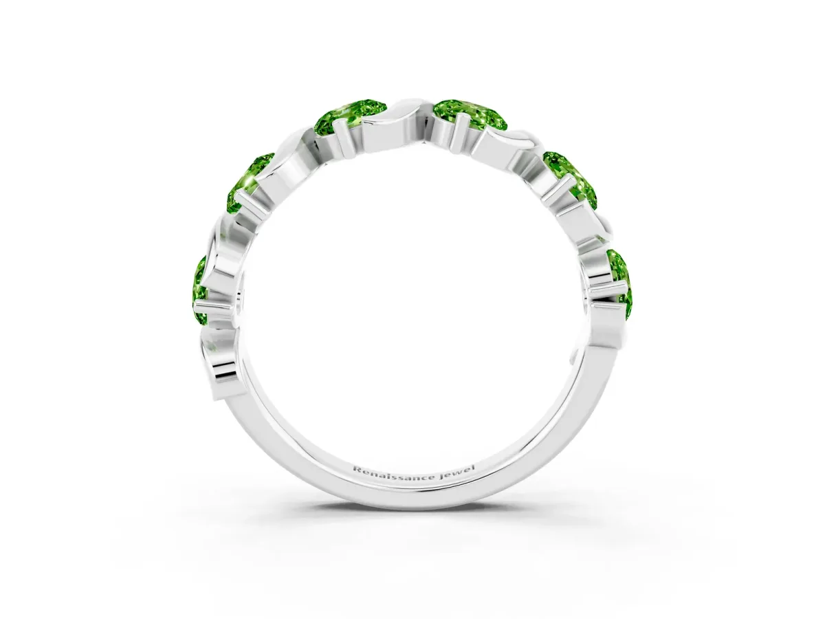 Six-Stone Round Peridot Wave Band with Shared Prong Setting Platinum