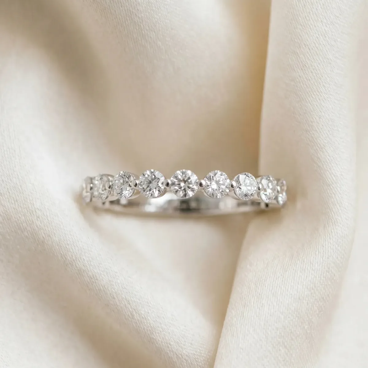 Round Diamond Eternity Band with Shared Prong Setting Platinum