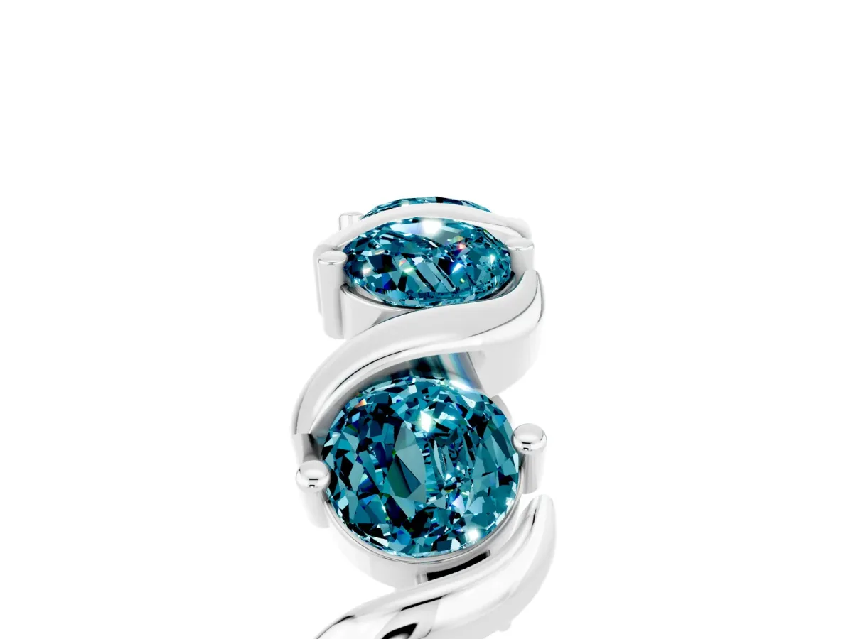 Round Blue Topaz Half Eternity Band with Wave Prong Setting Platinum