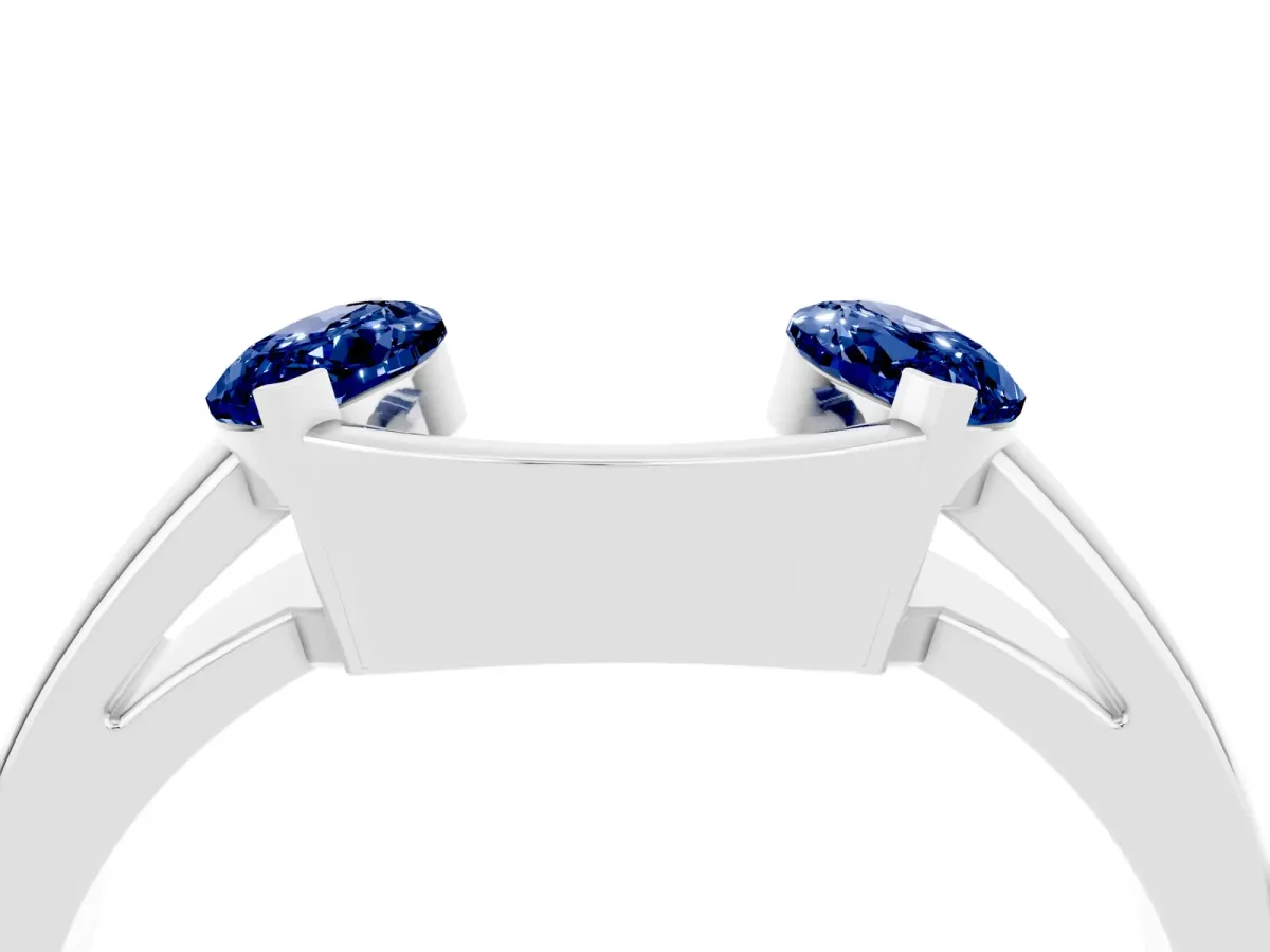 Marquise Blue Sapphire Open Band Ring with Tension Setting White gold