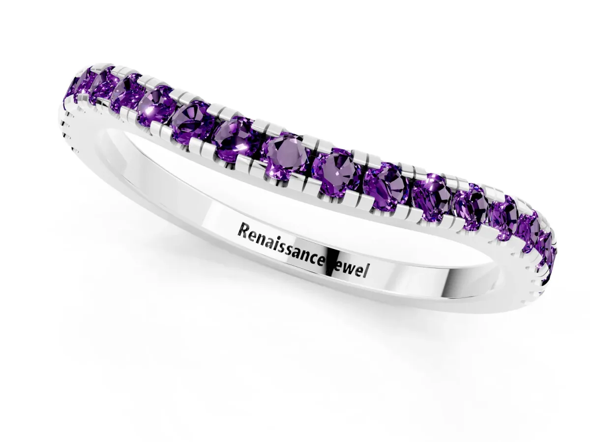 Round Amethyst Pavé Half Eternity Band with Shared Prong Setting Platinum