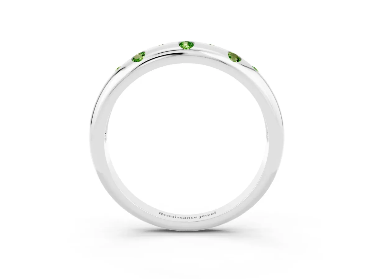 Round Peridot Flush-Set Comfort Fit Band White gold