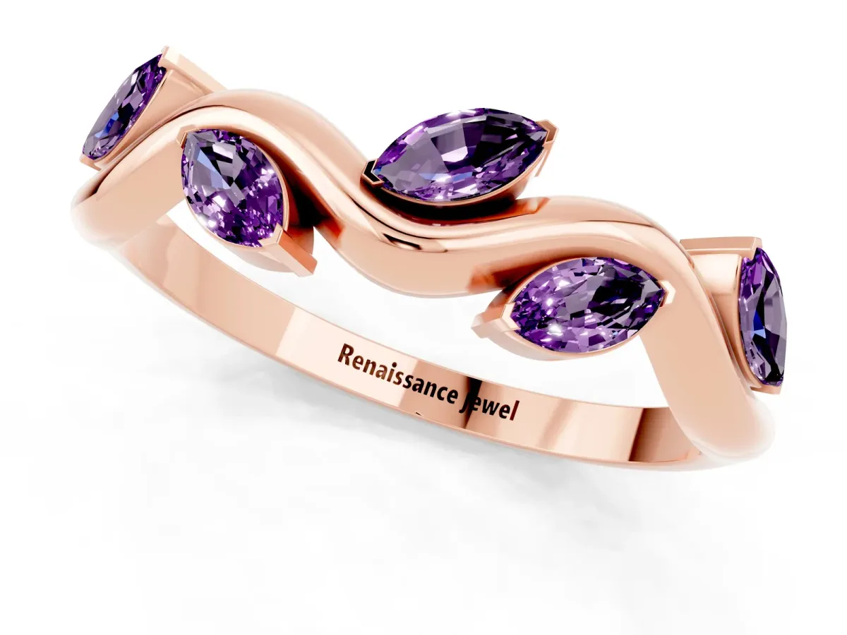 Marquise Amethyst Twisted Band with Prong Setting Rose gold