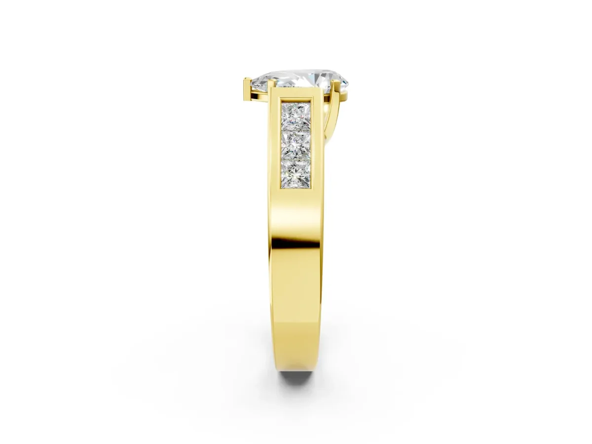 Pear Cut Cut Channel Set Solitaire Ring with Four-Prong Setting Yellow gold