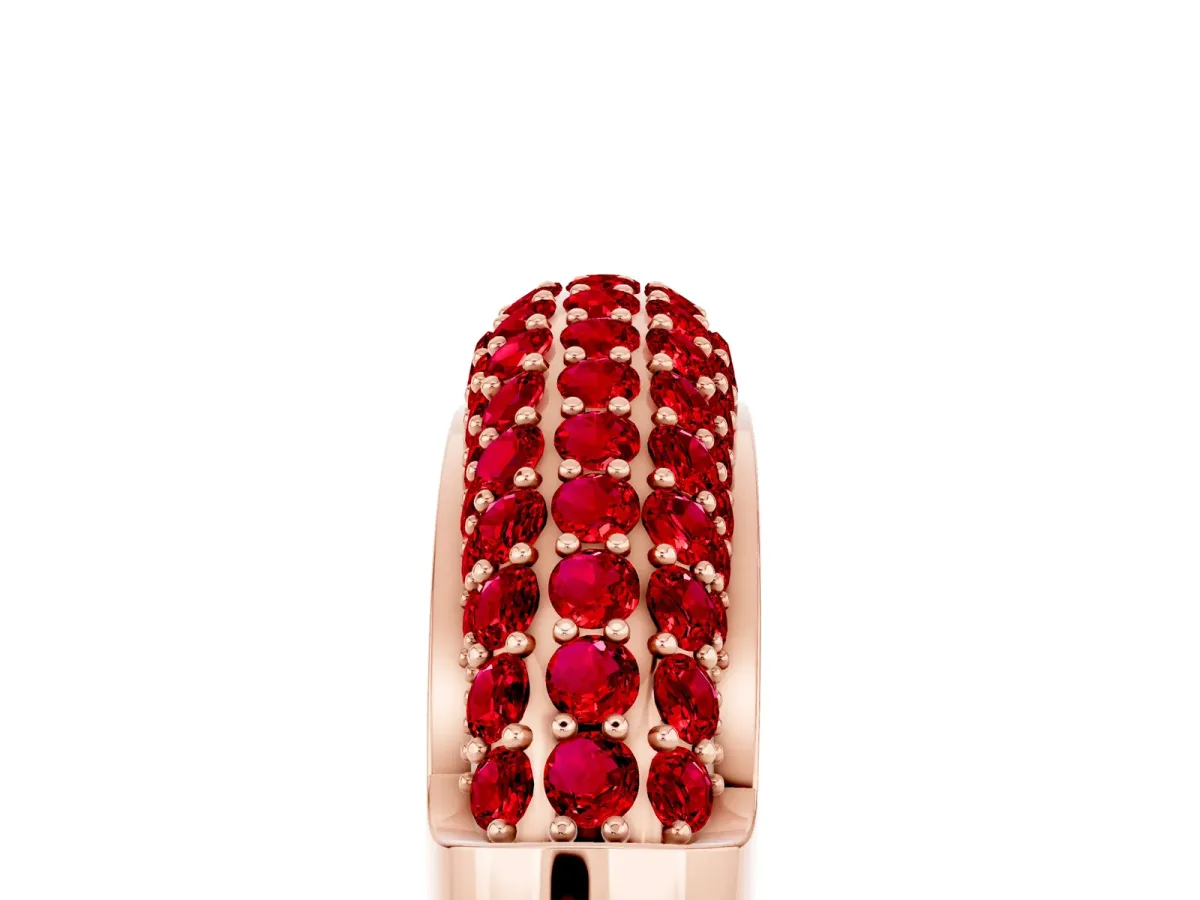 Three-Row Pavé Round Ruby Dome Band Rose gold