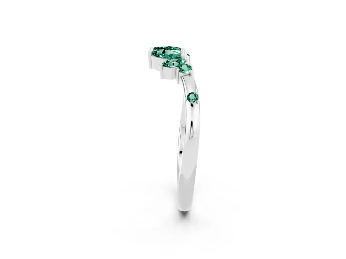 Open Marquise Cluster Green Sapphire Band with Prong Setting White gold