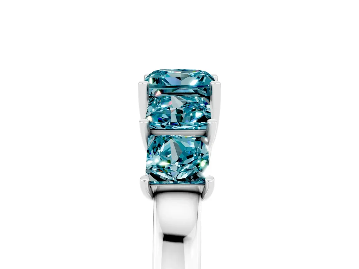 Princess Cut Five-Stone Blue Topaz Ring with Classic Prong Setting Platinum
