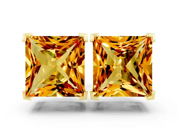 Princess Cut Citrine Stud Earrings Yellow gold