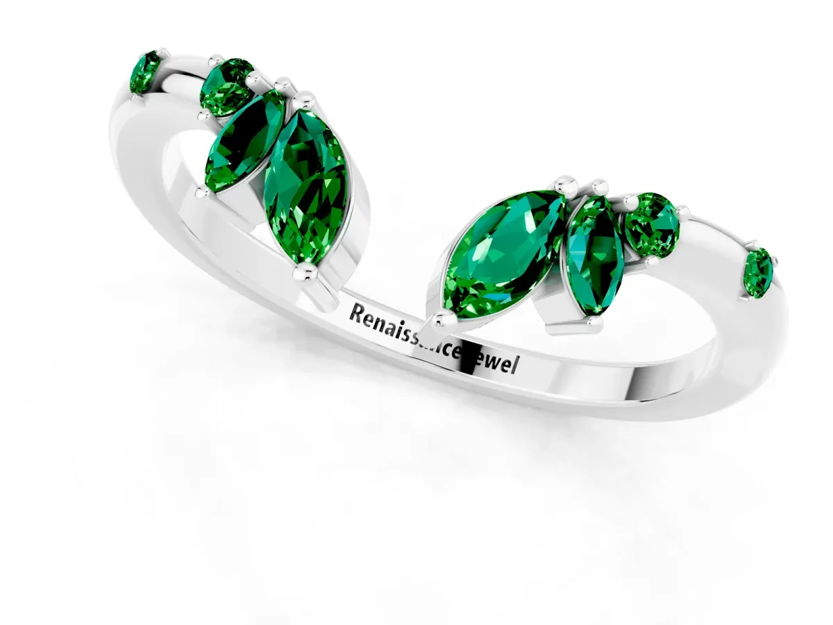 Open Marquise Cluster Emerald Band with Prong Setting Silver