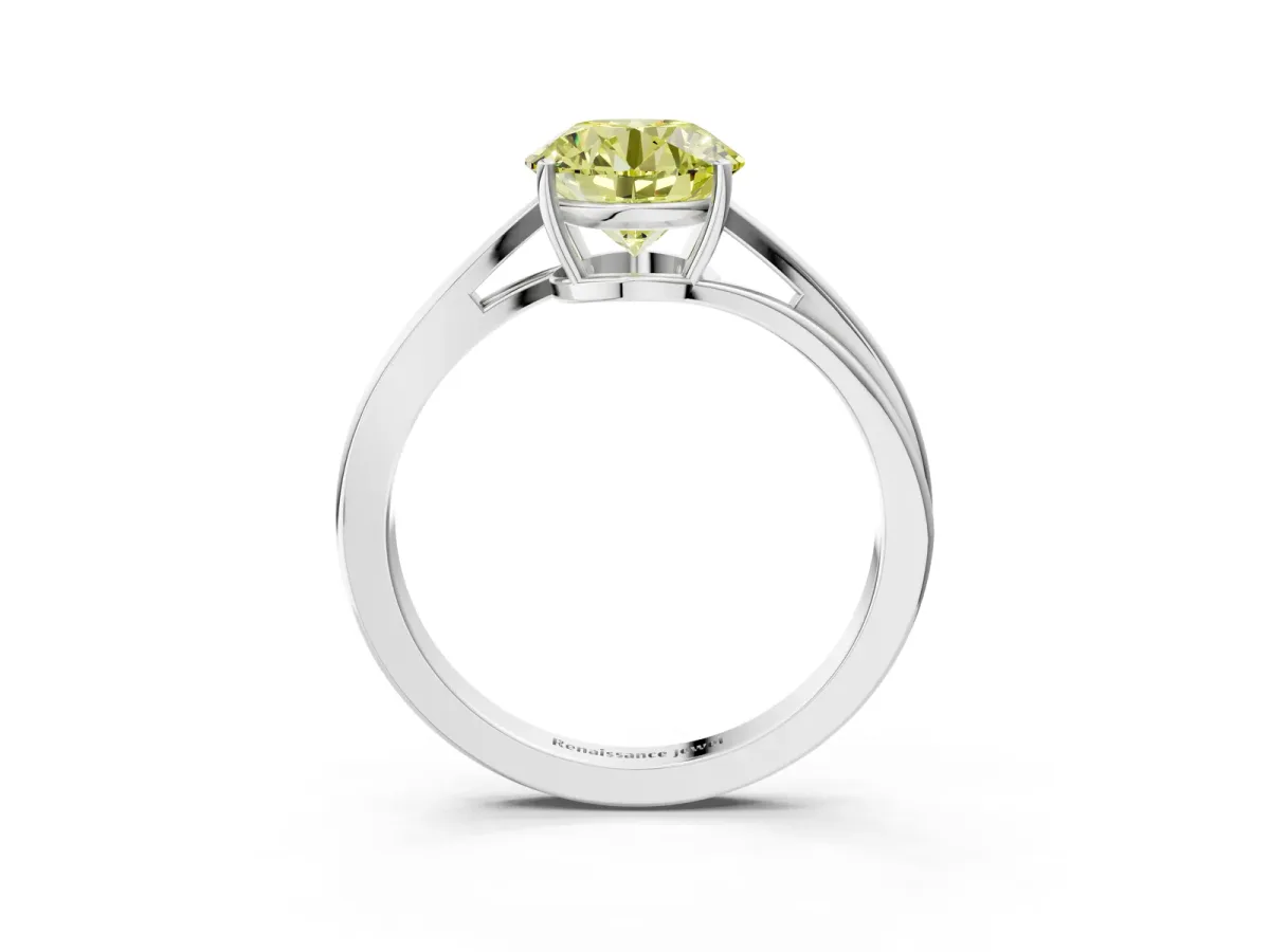 Fancy Yellow Round Cut Cut Solitaire Twist Band Ring with Four-Prong Setting Silver