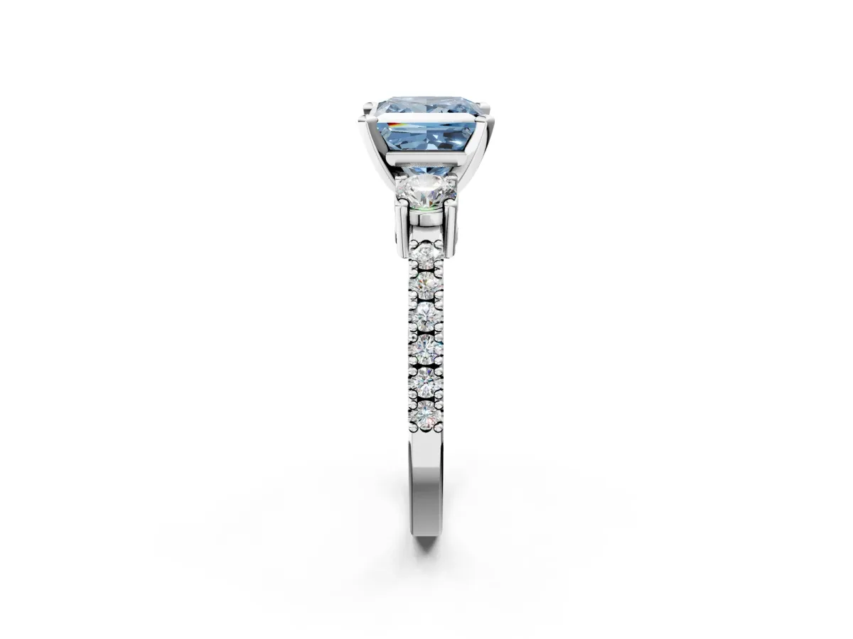 Fancy Blue Princess Cut Cut Three-Stone Diamond Pavé Band with Prong Setting Platinum