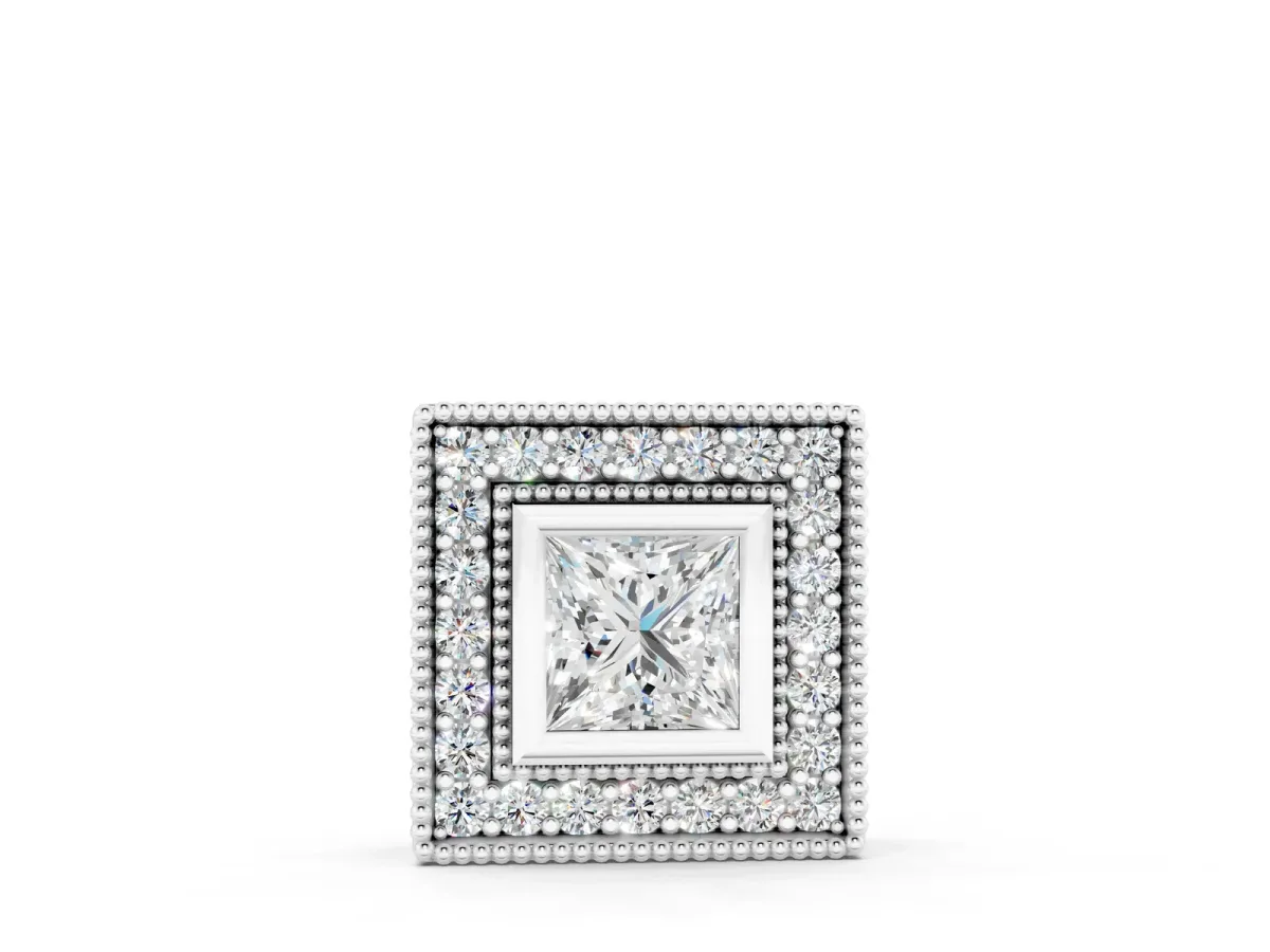 Square Halo Princess Cut Pendant with Bezel Setting Silver