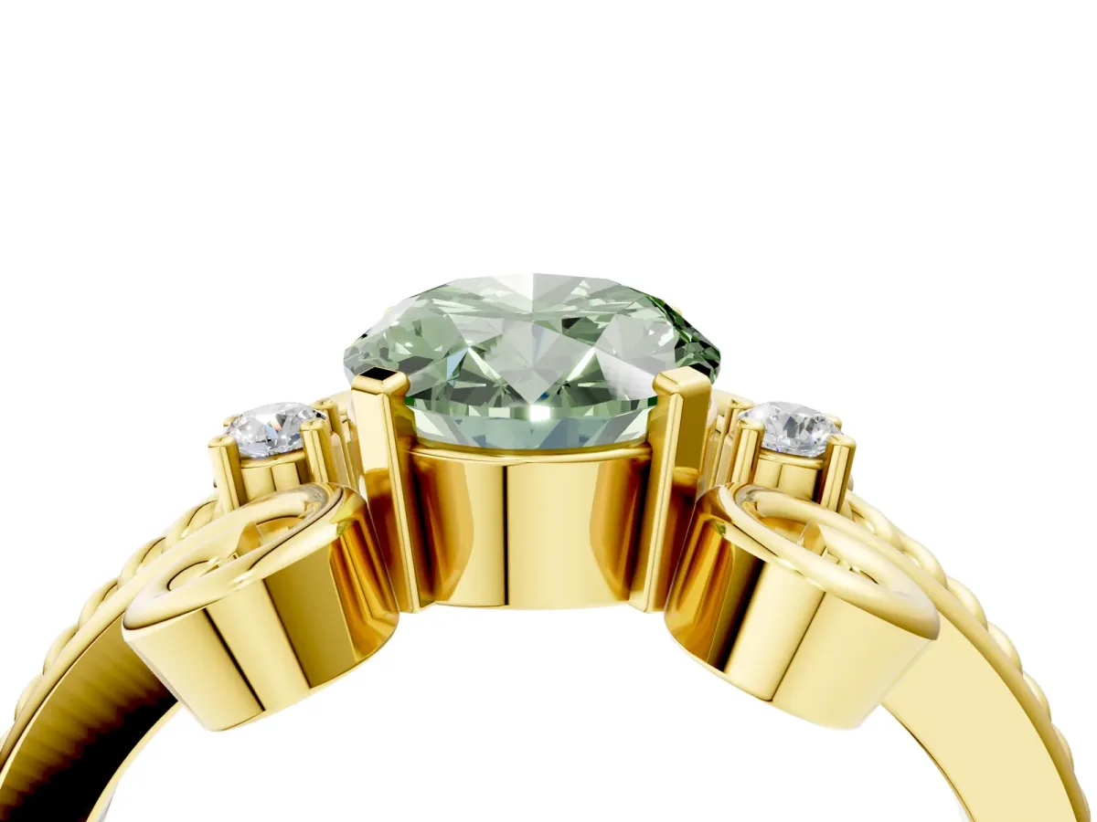 Fancy Green Oval Cut Solitaire Twisted Band Scroll Prong Ring Yellow gold