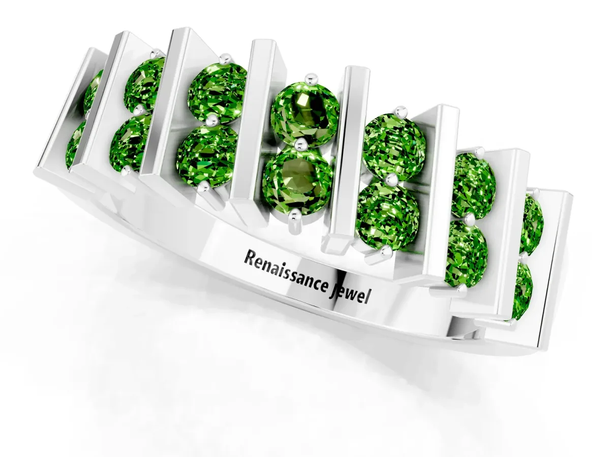 Channel Set Round Peridot Anniversary Band with Vertical Prongs Silver