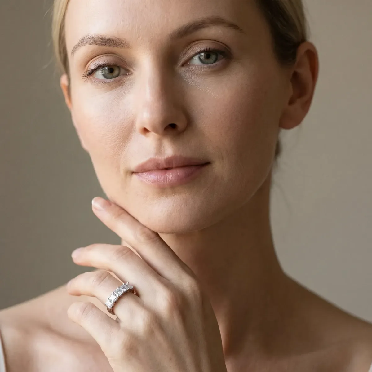 Princess Cut Five-Stone Diamond Band with Prong Setting Silver
