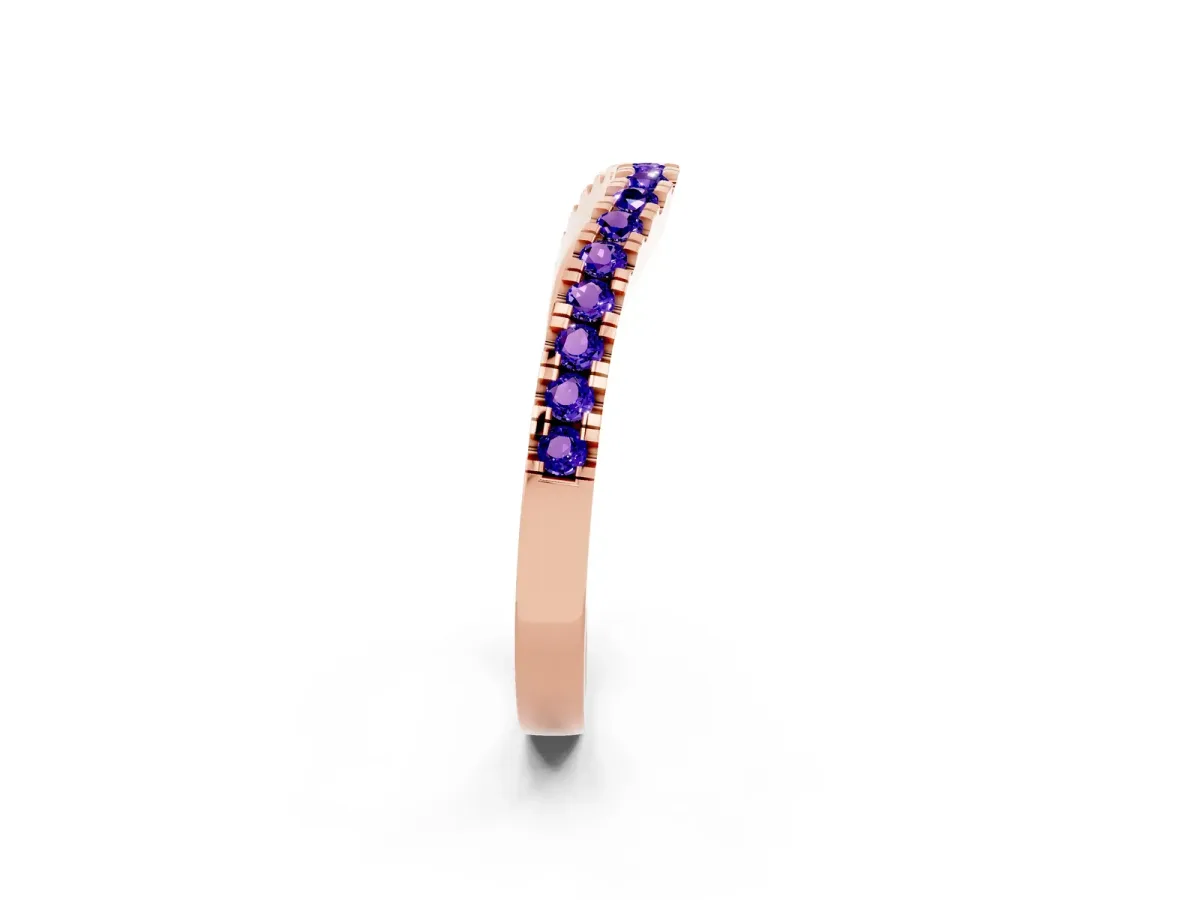 Round Tanzanite Pavé Curved Band with Shared Prong Setting Rose gold